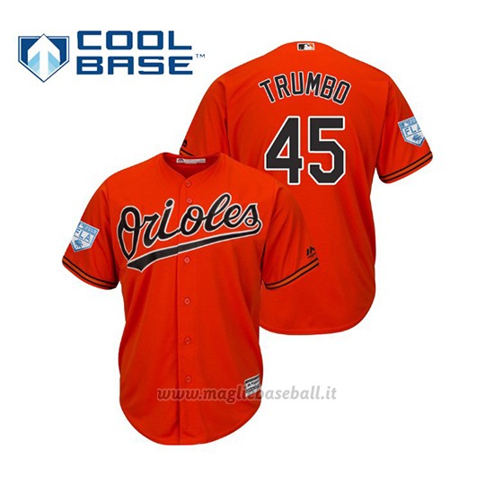 Maglia Baseball Uomo Baltimore Orioles Mark Trumbo Cool Base Entrenamiento De Primavera 2019 Arancione